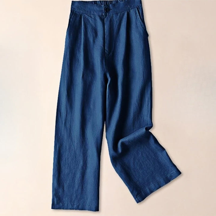 Buddha Stones Commute Solid Color 7-8 Length Cotton Linen Women's Wide Leg Pants With Pockets - DarkBlue - US12，UK/AU16，EU44 (3XL) - image 17