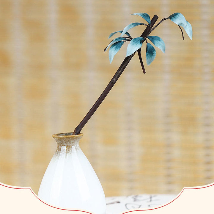 Buddha Stones Handmade Velvet Flower Bamboo Leaf Soft Hairpin - image 1