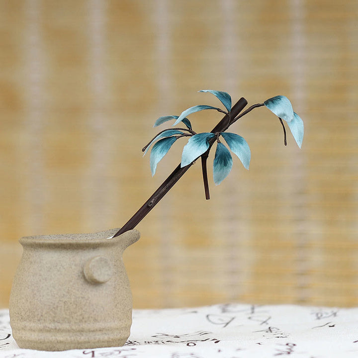 Buddha Stones Handmade Velvet Flower Bamboo Leaf Soft Hairpin - Hairpin - image 0