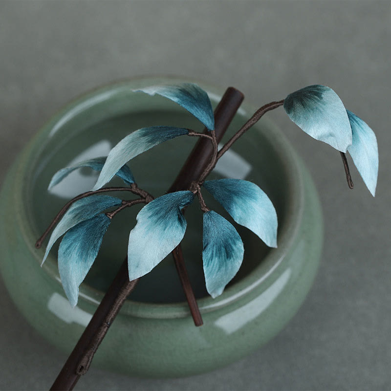 Buddha Stones Handmade Velvet Flower Bamboo Leaf Soft Hairpin - image 7