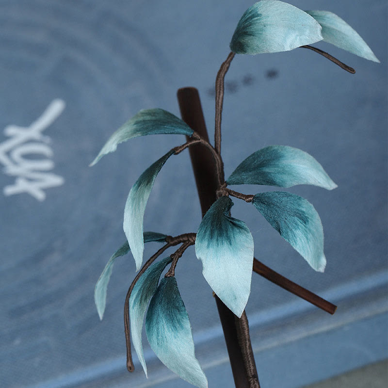 Buddha Stones Handmade Velvet Flower Bamboo Leaf Soft Hairpin - image 6