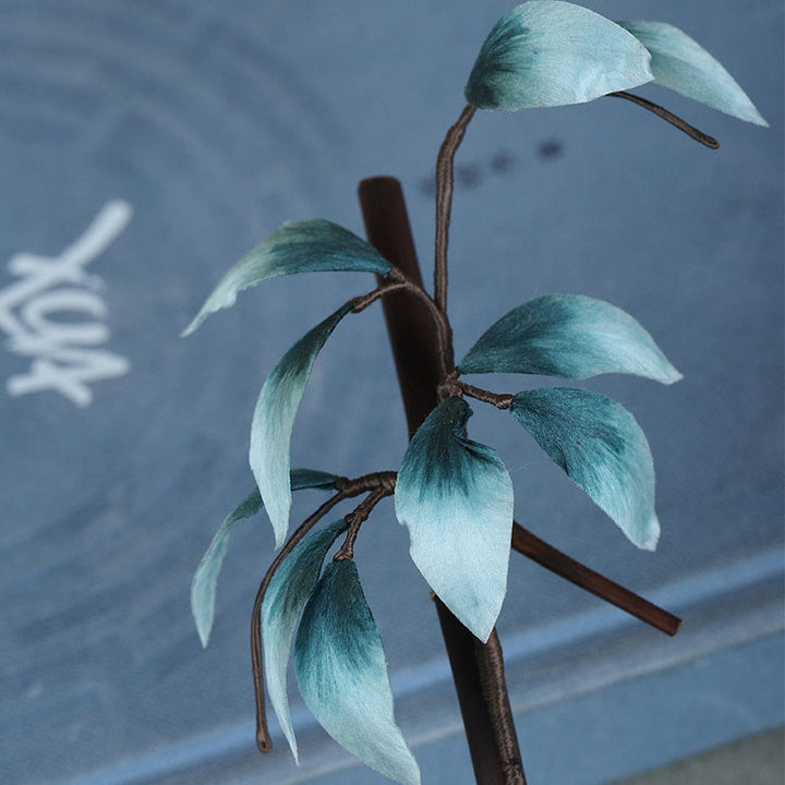 Buddha Stones Handmade Velvet Flower Bamboo Leaf Soft Hairpin - image 6