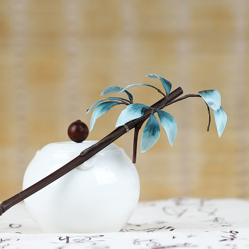 Buddha Stones Handmade Velvet Flower Bamboo Leaf Soft Hairpin - image 3