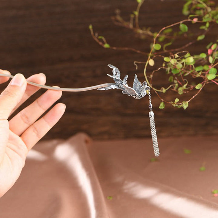 Buddha Stones 925 Sterling Silver Phoenix Tassels Protection Hairpin - image 4