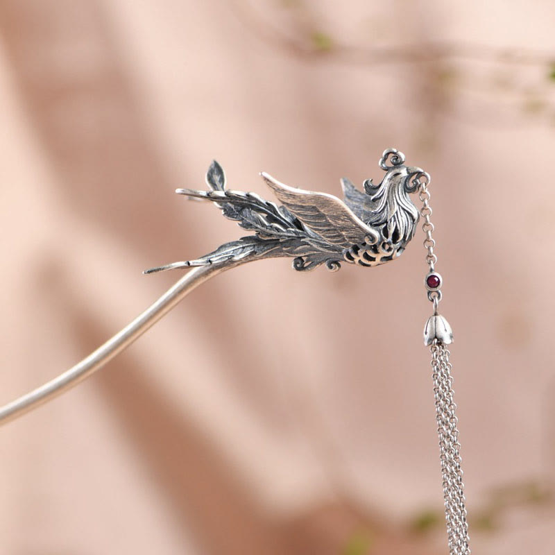 Buddha Stones 925 Sterling Silver Phoenix Tassels Protection Hairpin - image 9