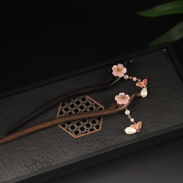 Buddha Stones Ebony Flower Butterfly Blessing Hairpin - image 4