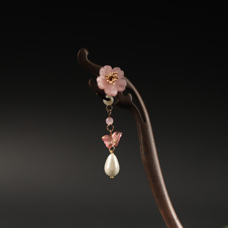 Buddha Stones Ebony Flower Butterfly Blessing Hairpin - image 3
