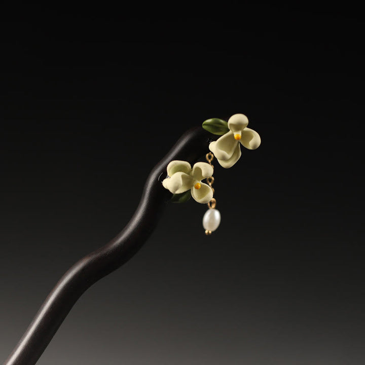 Buddha Stones Ebony Gardenia Tassel Courage Hairpin - image 1