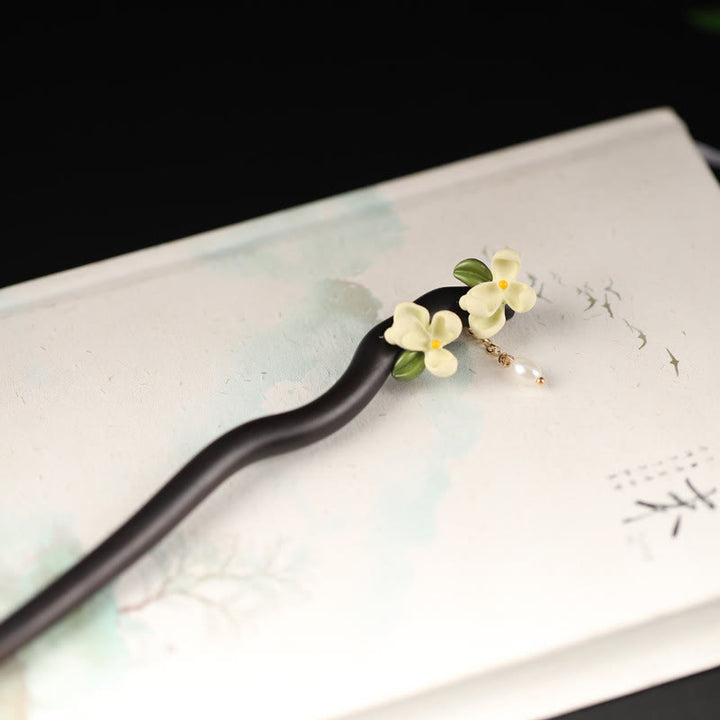 Buddha Stones Ebony Gardenia Tassel Courage Hairpin - image 3