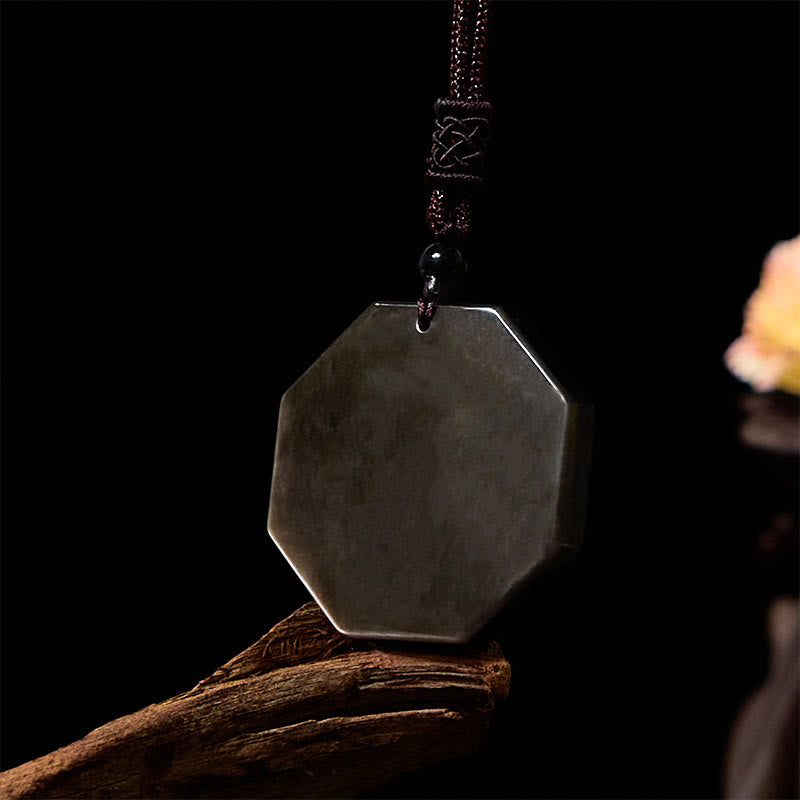 Buddha Stones Silver Sheen Obsidian Bagua Yin Yang Symbol Protection Necklace Pendant - image 14
