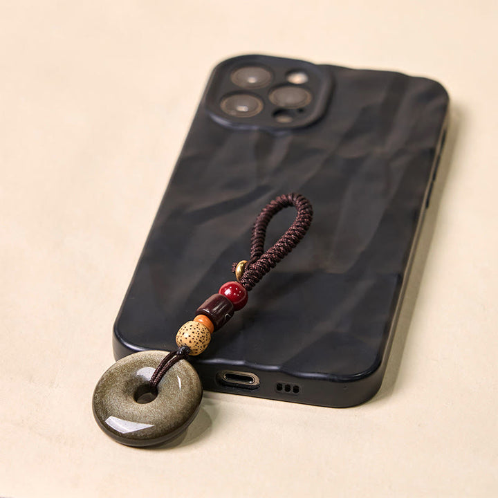 Buddha Stones Natural Gold Sheen Obsidian Peace Buckle Strengthen Key Chain - image 6