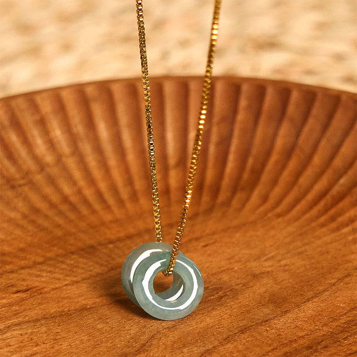 Buddha Stones Jade Double Peace Buckle Prosperity Necklace Pendant - Jade&Golden Chain - image 0
