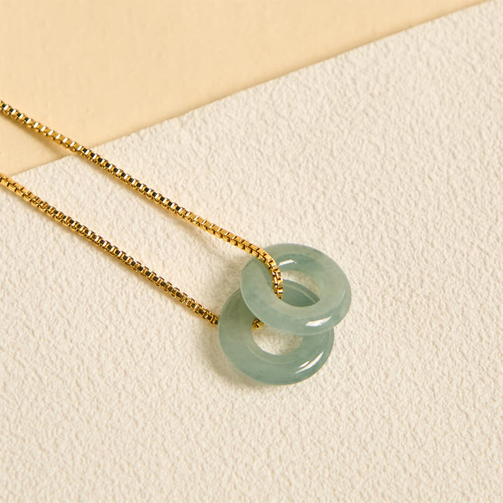 Buddha Stones Jade Double Peace Buckle Prosperity Necklace Pendant - image 2
