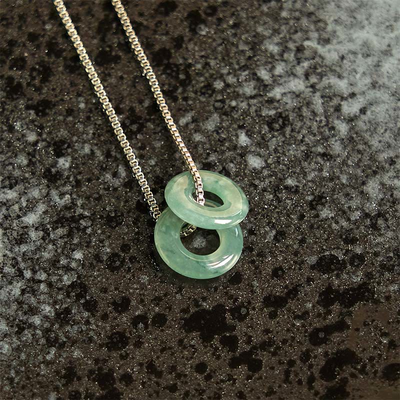 Buddha Stones Jade Double Peace Buckle Prosperity Necklace Pendant - image 13