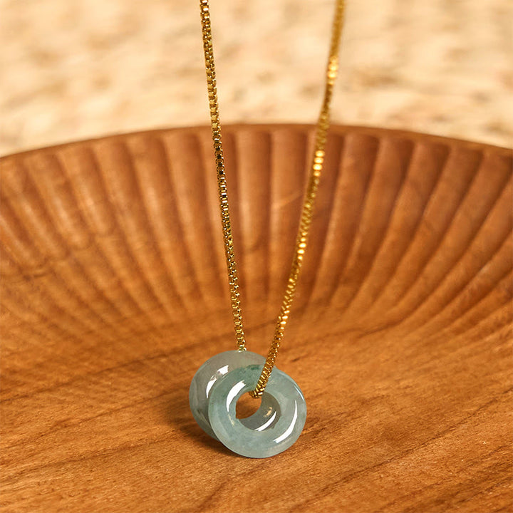 Buddha Stones Jade Double Peace Buckle Prosperity Necklace Pendant - image 7