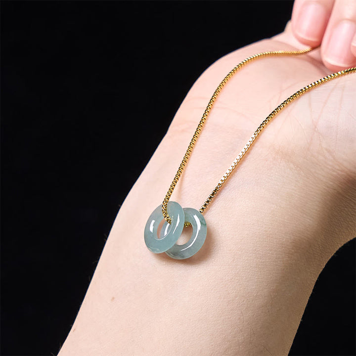 Buddha Stones Jade Double Peace Buckle Prosperity Necklace Pendant - image 3