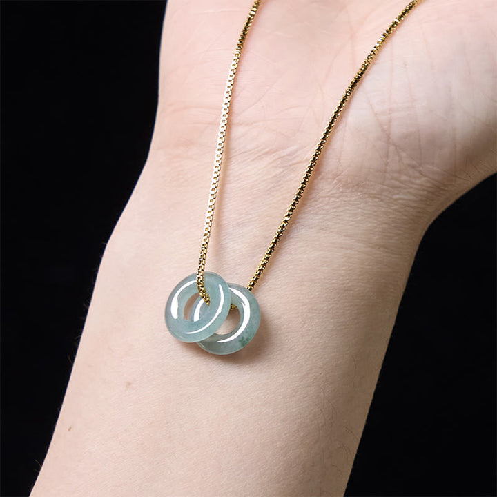 Buddha Stones Jade Double Peace Buckle Prosperity Necklace Pendant - image 4