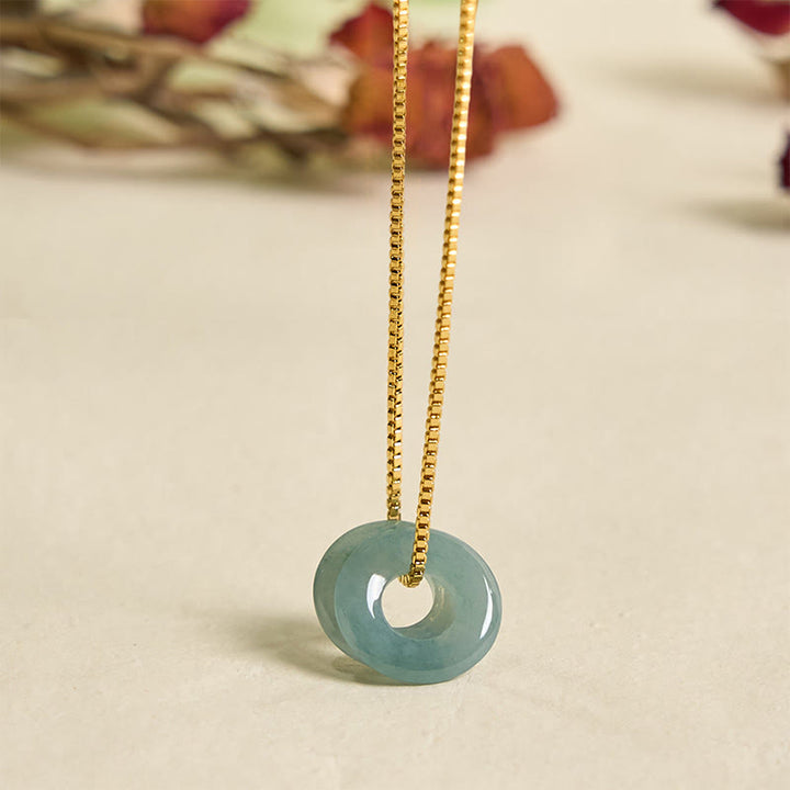 Buddha Stones Jade Double Peace Buckle Prosperity Necklace Pendant - image 5