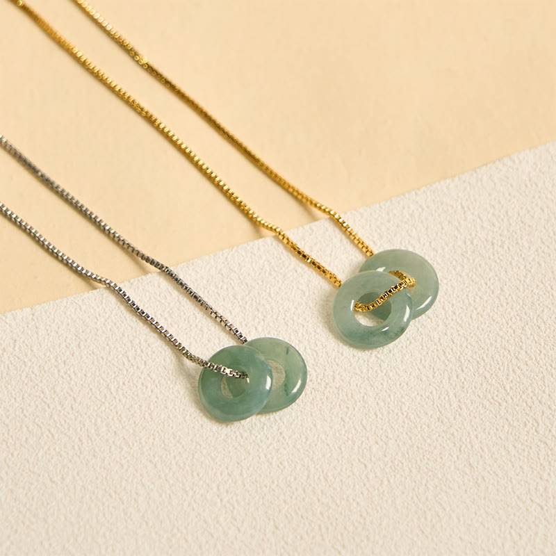 Buddha Stones Jade Double Peace Buckle Prosperity Necklace Pendant - image 1