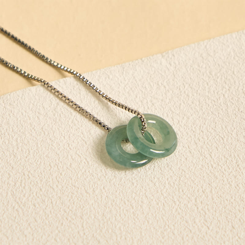 Buddha Stones Jade Double Peace Buckle Prosperity Necklace Pendant - image 11
