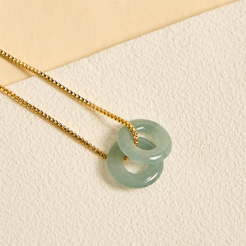 Buddha Stones Jade Double Peace Buckle Prosperity Necklace Pendant - image 2