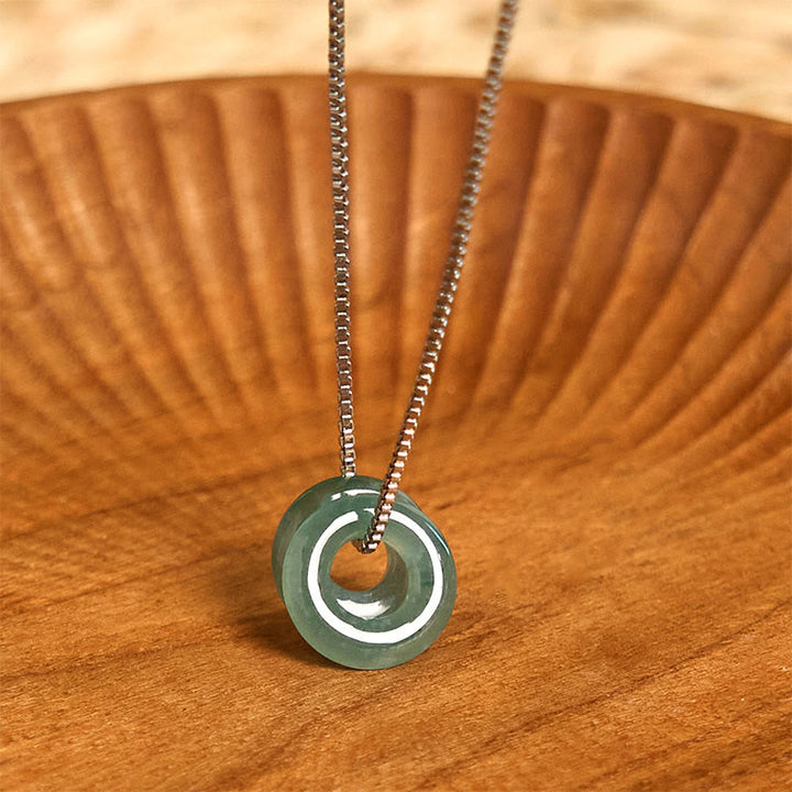 Buddha Stones Jade Double Peace Buckle Prosperity Necklace Pendant - Jade&Silver Chain - image 9