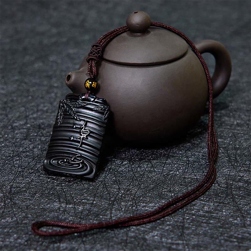Buddha Stones Natural Black Obsidian Bamboo Fulfillment Necklace Pendant - image 3