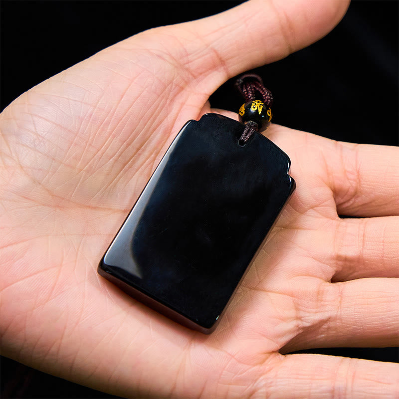 Buddha Stones Natural Black Obsidian Bamboo Fulfillment Necklace Pendant - image 5