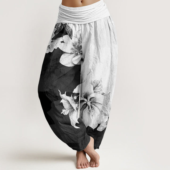 Buddha Stones Cotton Camellia Pattern Women's Elastic Waist Harem Pants - WhiteSmoke - US22，UK/AU26，EU54 (6XL) - image 0