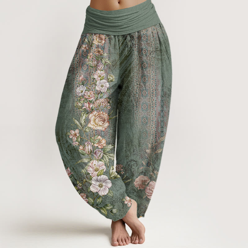 Buddha Stones Cotton Ethnic Floral Ethnic Totem Pattern Women's Elastic Waist Harem Pants - MediumSeaGreen - US22，UK/AU26，EU54 (6XL) - image 0