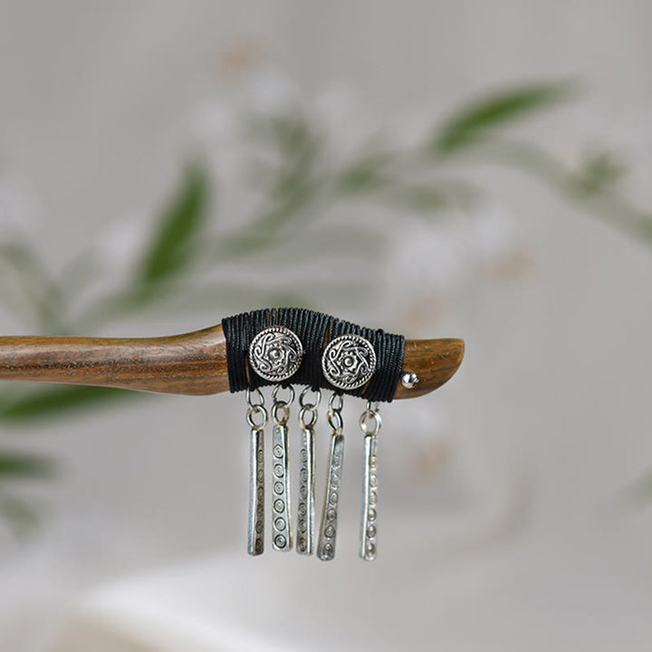 Buddha Stones Silver Tassel Green Sandalwood Soothing Hairpin - image 9