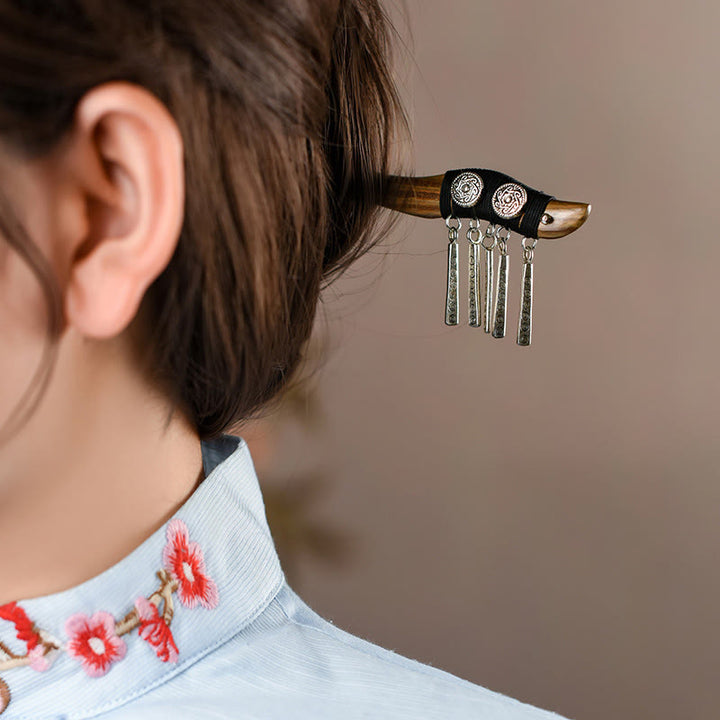 Buddha Stones Silver Tassel Green Sandalwood Soothing Hairpin - image 3