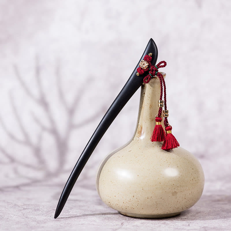 Buddha Stones Ebony Red String Chinese Knot Tassel Protection Hairpin - image 1