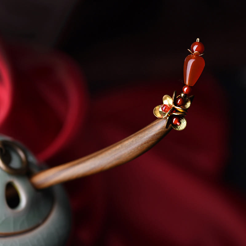 Buddha Stones Silver Tassel Green Sandalwood Soothing Hairpin - Green Sandalwood Hairpin - image 0