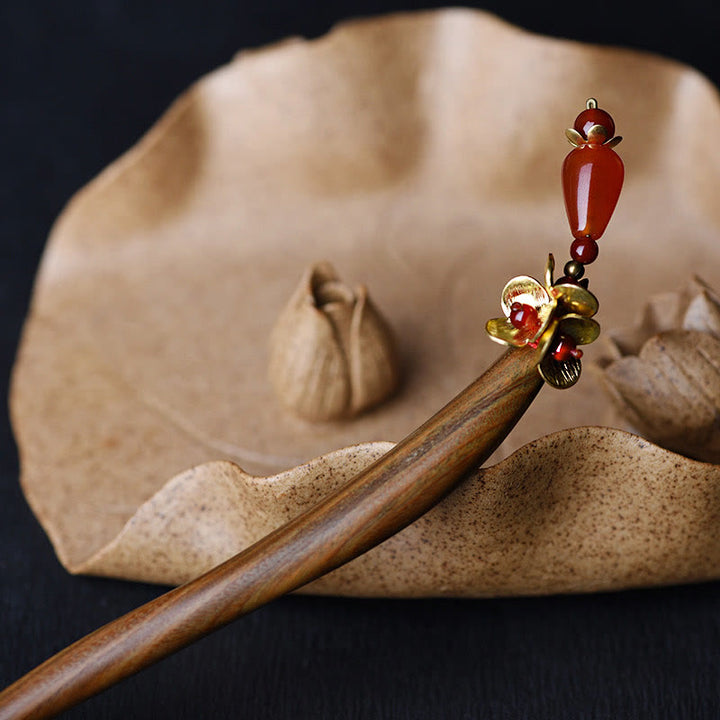 Buddha Stones Silver Tassel Green Sandalwood Soothing Hairpin - image 1