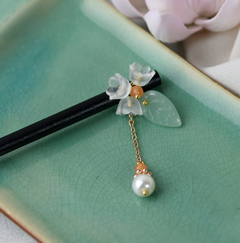 Buddha Stones Ebony Liuli Lily of the Valley Courage Hairpin - image 1
