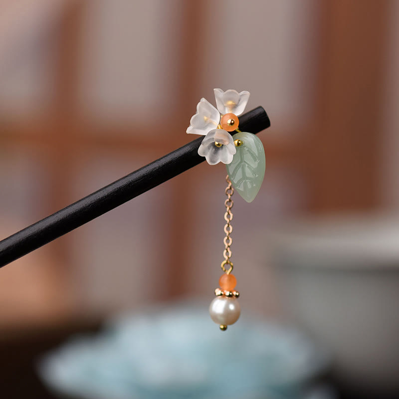 Buddha Stones Ebony Liuli Lily of the Valley Courage Hairpin - Ebony Hairpin - image 0