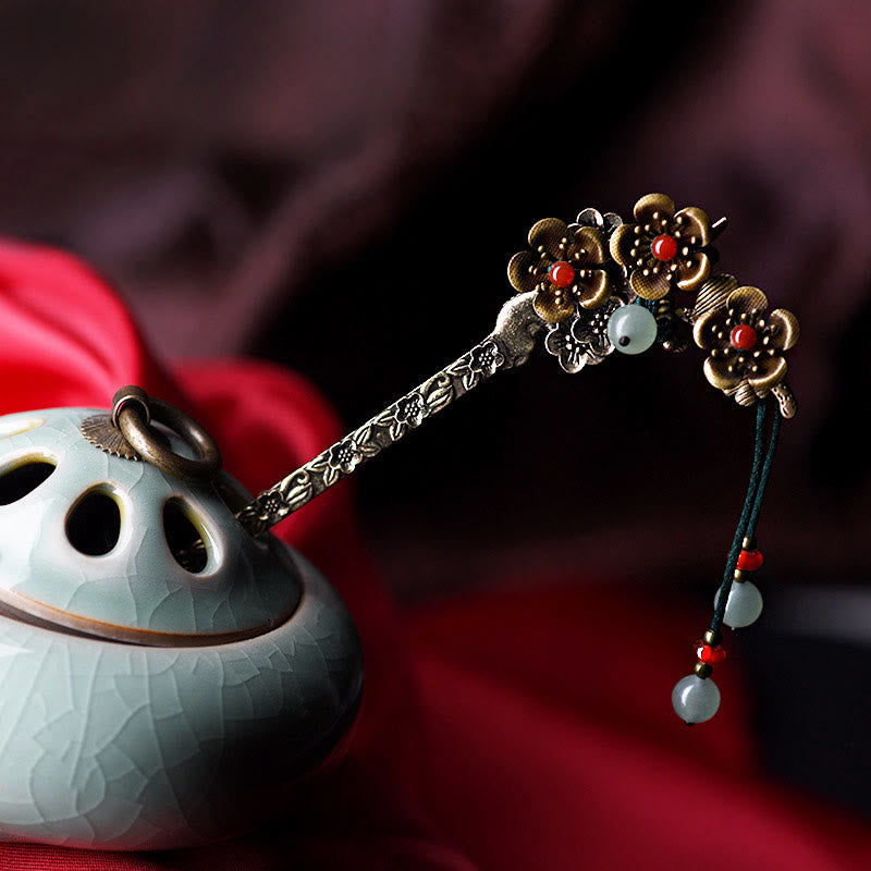 Buddha Stones Green Aventurine Red Agate Alloy Flowers Soothing Hairpin - Alloy Hairpin - image 0