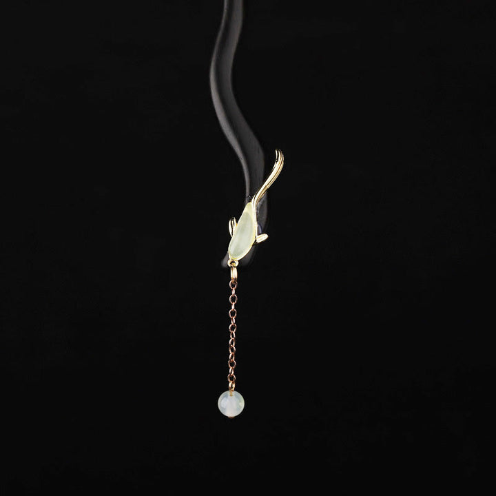 Buddha Stones Ebony Hetian Jade Fish Blessing Hairpin - Ebony Hairpin - image 0