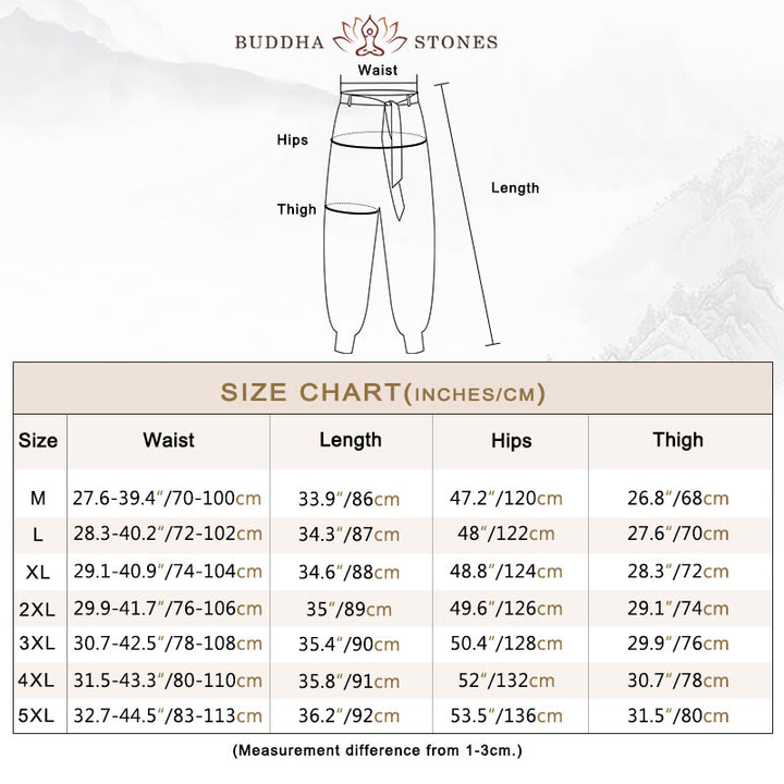 Buddha Stones Ocean Waves Lace-up Cotton Men's Harem Pants With Pockets - image 3