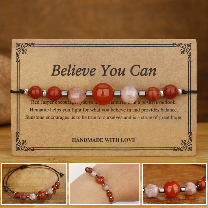 Buddha Stones Believe You Can Carnelian Red Jasper Hematite Sun Stone Positive Bracelet - Believe You Can(Wrist Circumference 14-24cm) - image 0