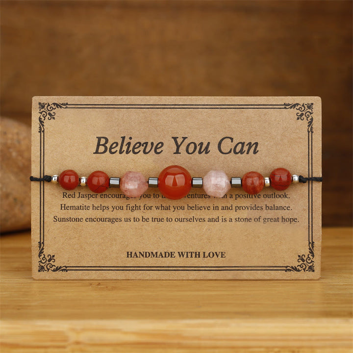 Buddha Stones Believe You Can Carnelian Red Jasper Hematite Sun Stone Positive Bracelet - image 1