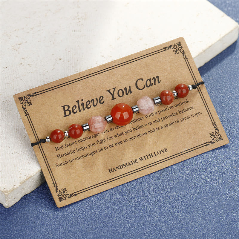 Buddha Stones Believe You Can Carnelian Red Jasper Hematite Sun Stone Positive Bracelet - image 2