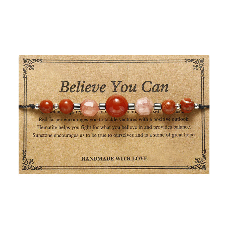 Buddha Stones Believe You Can Carnelian Red Jasper Hematite Sun Stone Positive Bracelet - image 13