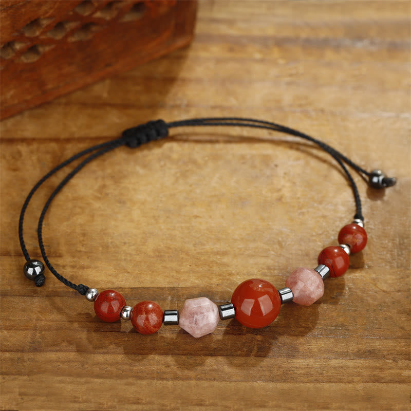 Buddha Stones Believe You Can Carnelian Red Jasper Hematite Sun Stone Positive Bracelet - image 4