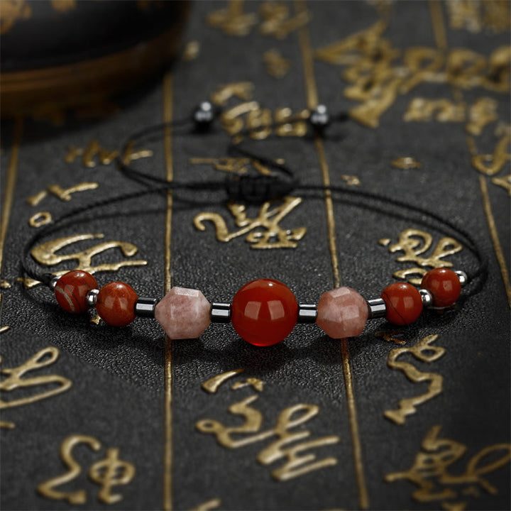 Buddha Stones Believe You Can Carnelian Red Jasper Hematite Sun Stone Positive Bracelet - image 11
