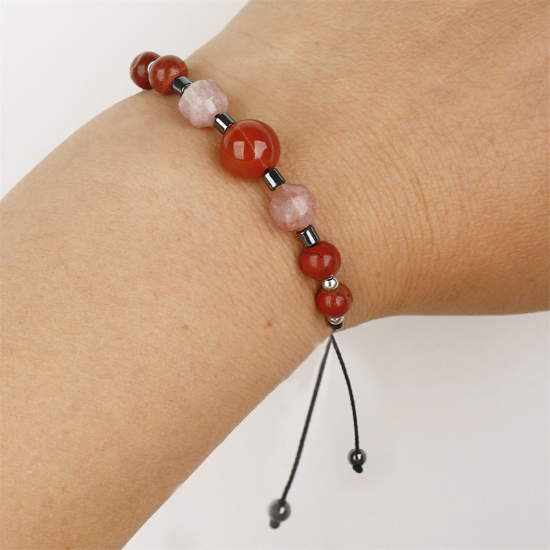 Buddha Stones Believe You Can Carnelian Red Jasper Hematite Sun Stone Positive Bracelet - image 9