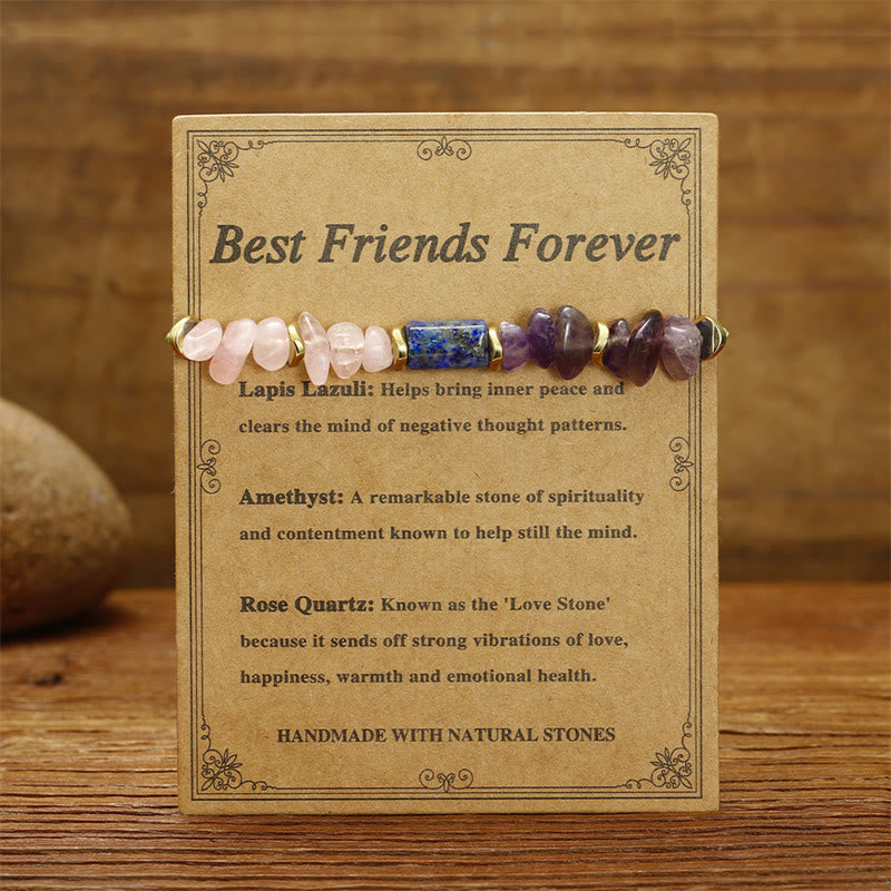 Buddha Stones Best Friends Forever Amethyst Rose Quartz Lazurite Spiritual Bracelet - image 1