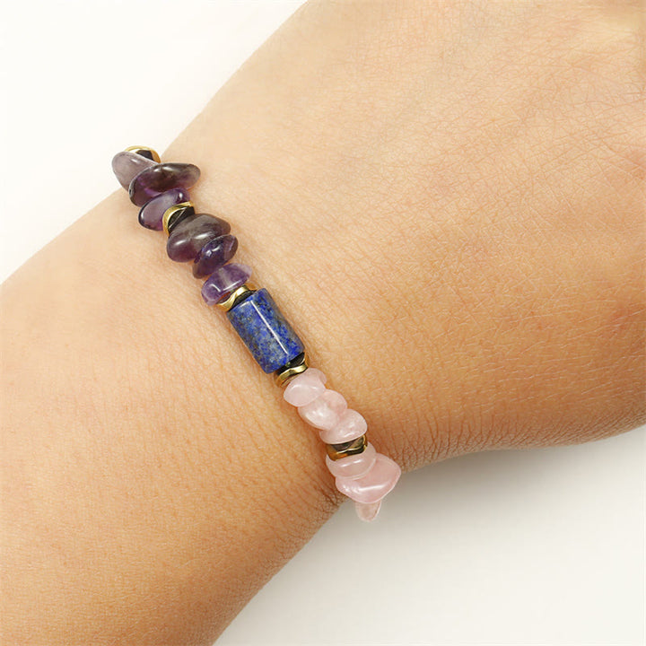 Buddha Stones Best Friends Forever Amethyst Rose Quartz Lazurite Lapis Lazuli Spiritual Bracelet - image 10