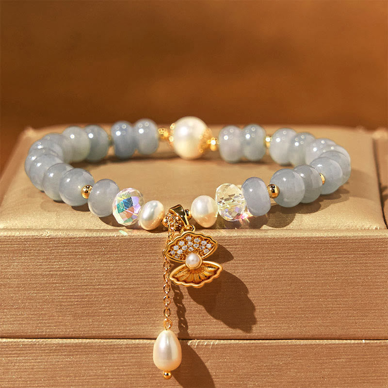 Buddha Stones Natural Aquamarine Pearl Shell Healing Bead Bracelet - image 7